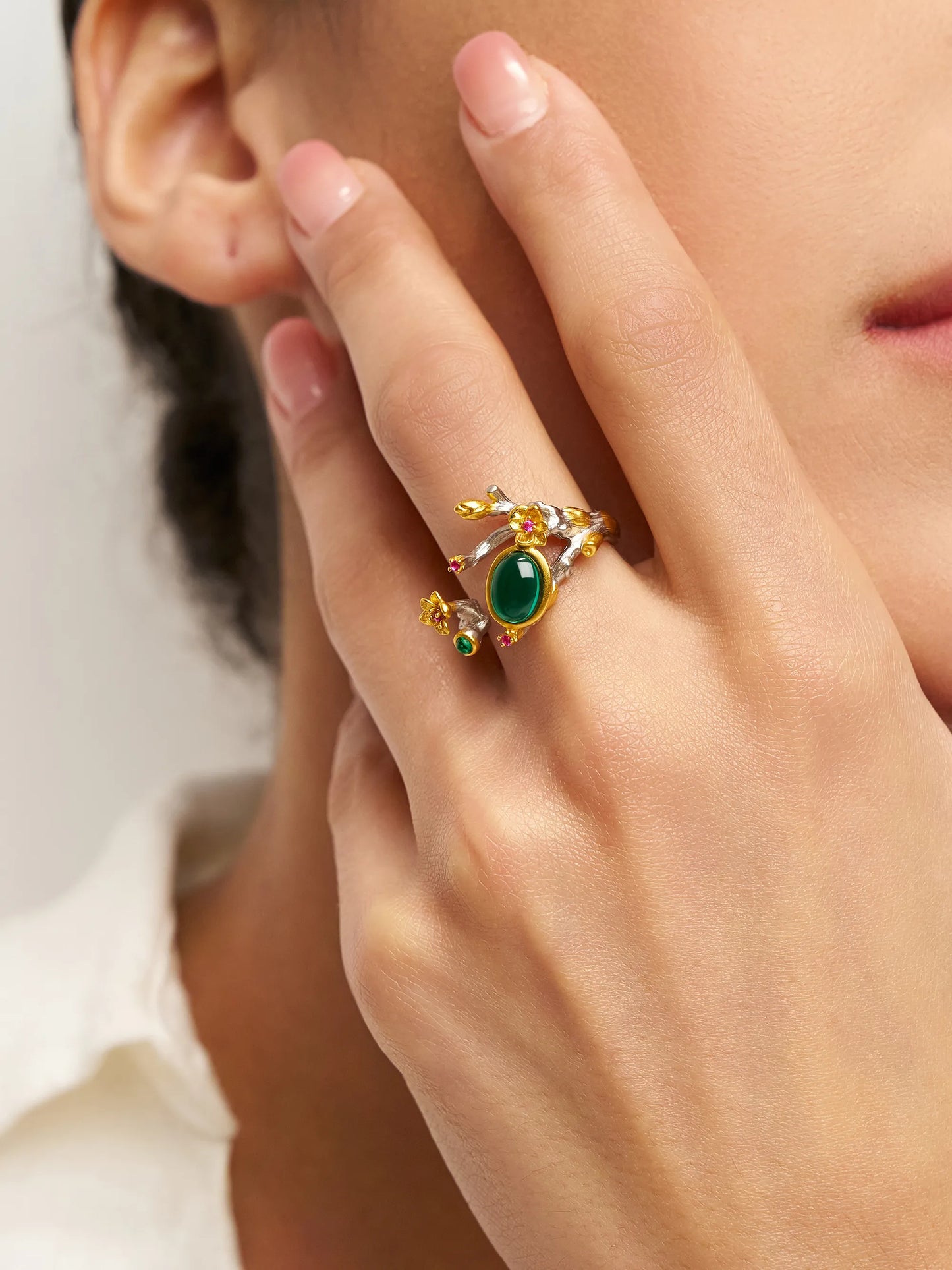 Enchanted Branch Emerald Ring – 925 Sterling Silver