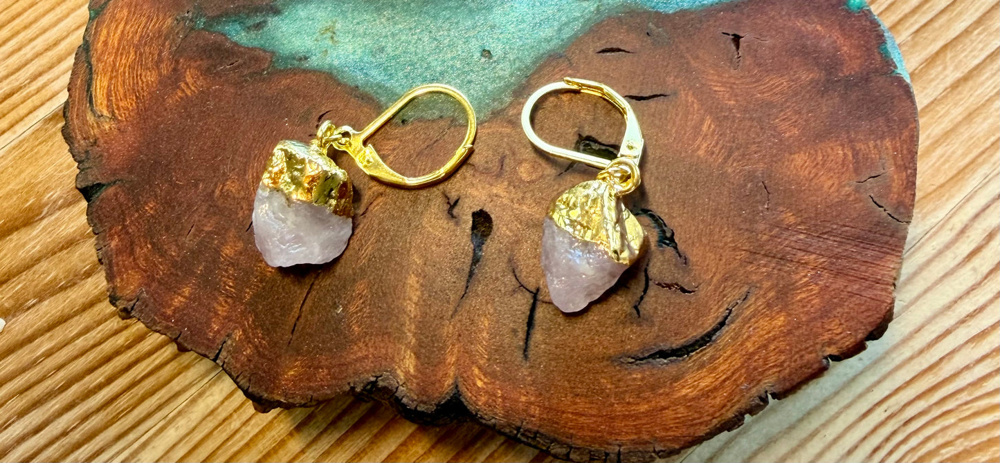 Raw Gemstone Gold Earrings