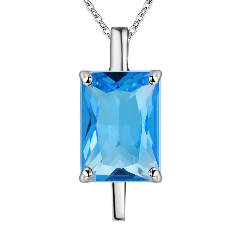 Blue Gemstone Circle Pendant - 925 Sterling Silver Necklace