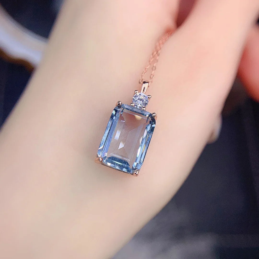 Natural Sri Lankan Aquamarine Pendant - 925 Sterling Silver Necklace