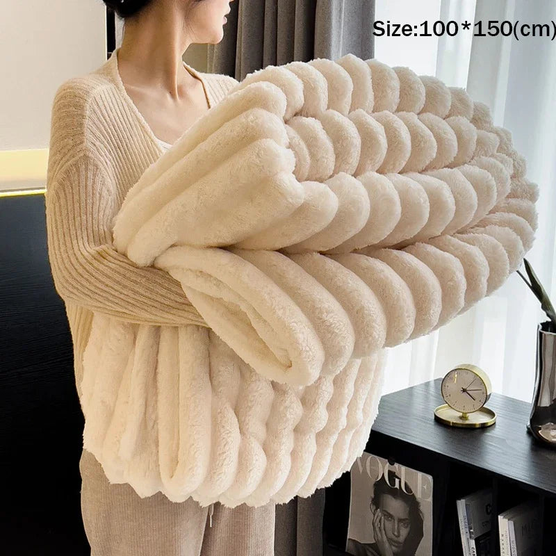 Faux Rabbit Fur Throw Blanket – Soft Plush Cozy Home Accent