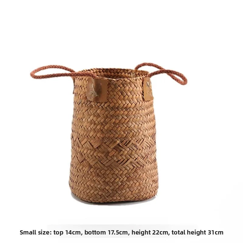 Handwoven Grass Basket | Dried Flower Vase & Boho Home Decor Organizer
