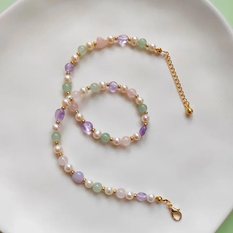 Handmade Gemstone & Pearl Beaded Choker - Bohemian Crystal Necklace