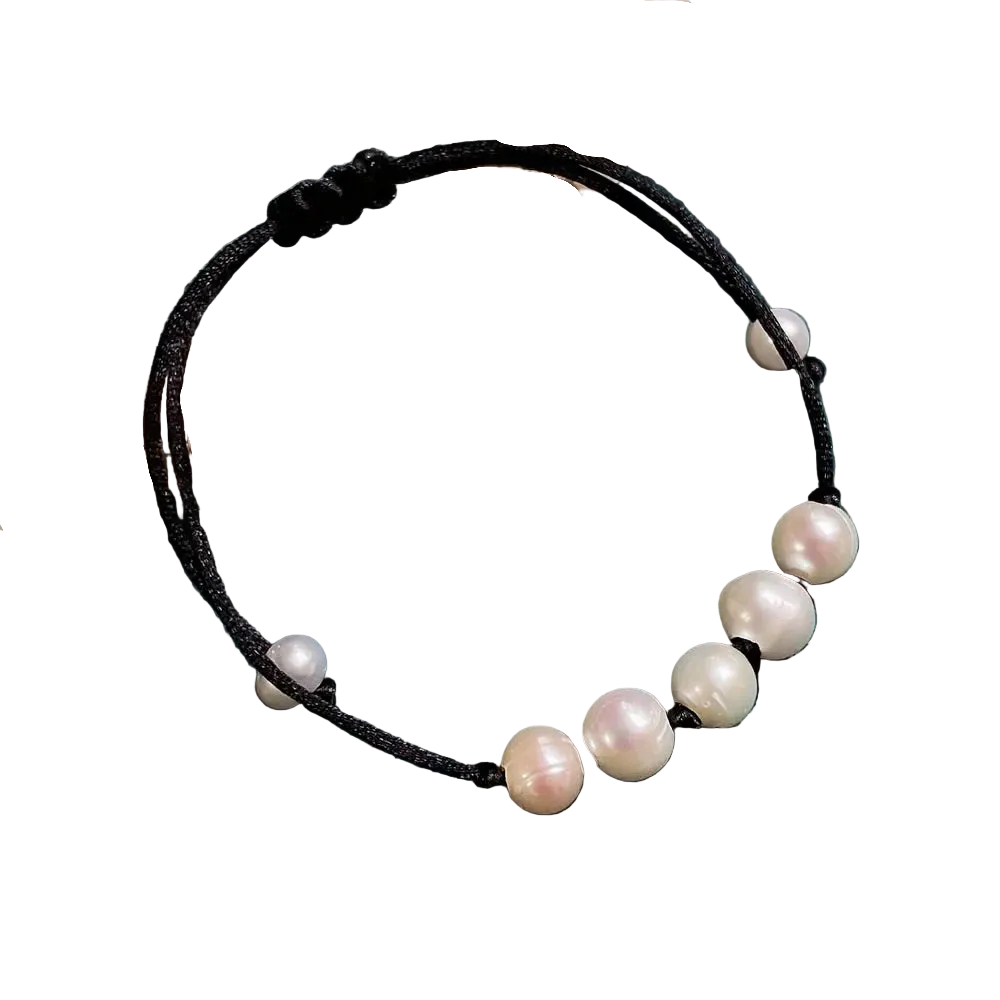 Baroque Pearl Friendship Bracelet - Adjustable Black Rope Chain