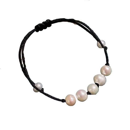 Baroque Pearl Friendship Bracelet - Adjustable Black Rope Chain