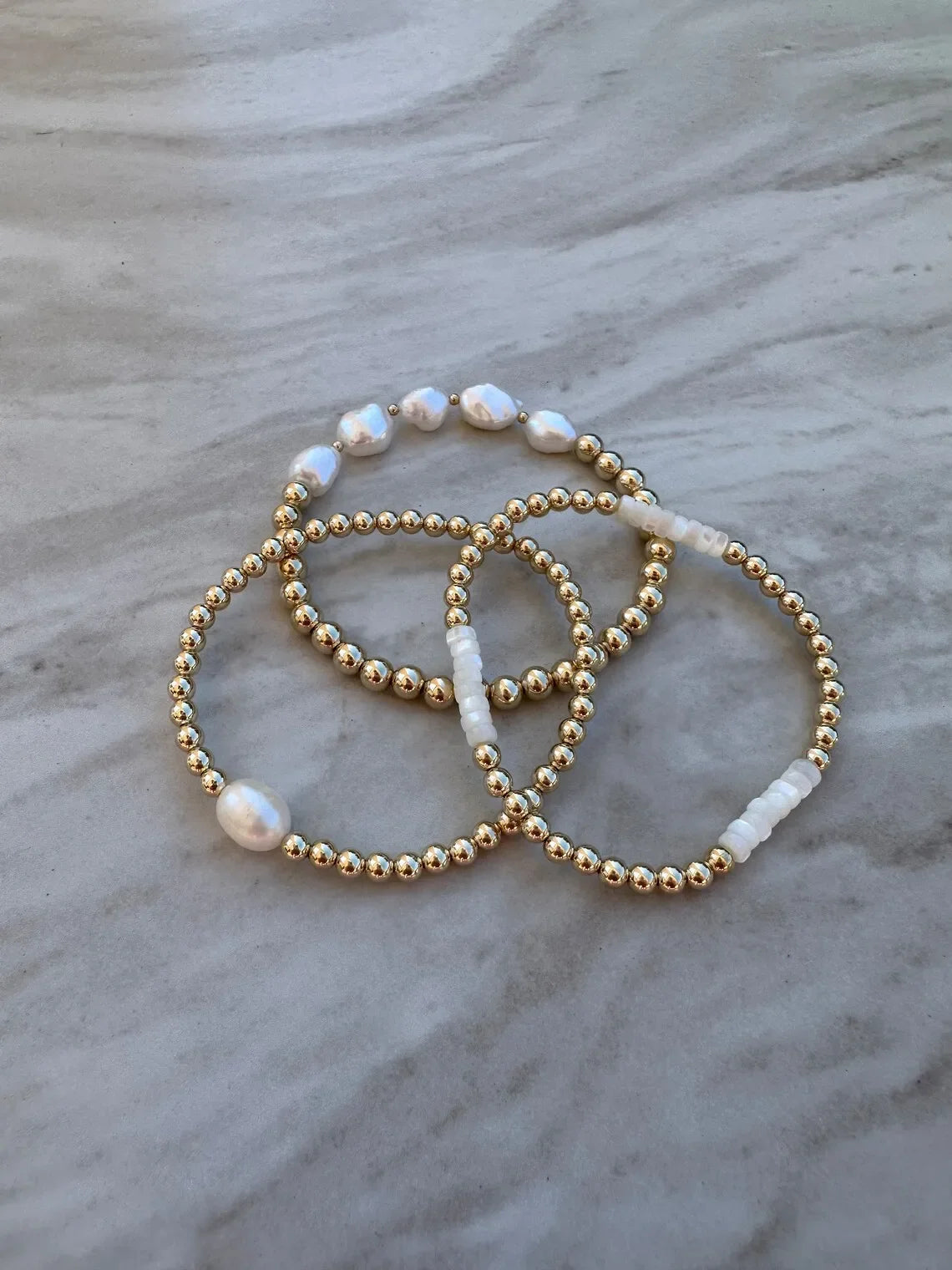 Natural Pearl Stretch Bracelet - 18K Gold Plated Beads Stackable