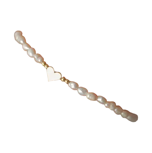 Freshwater Pearl Heart Charm Bracelet - Gold or Silver Plated