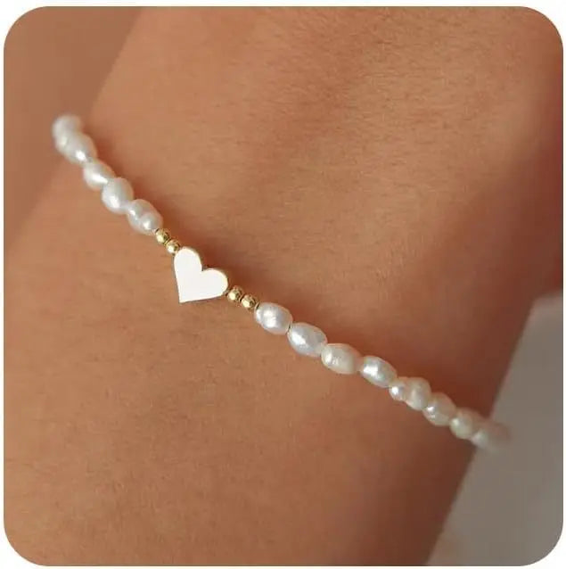 Freshwater Pearl Heart Charm Bracelet - Gold or Silver Plated