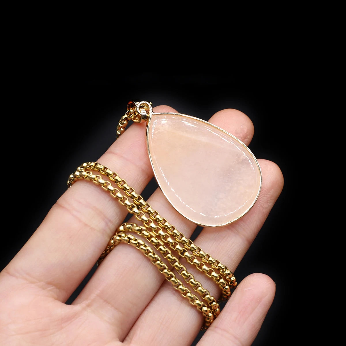 Natural Stone Water Drop Pendant Necklace - Semi-Precious Gemstone