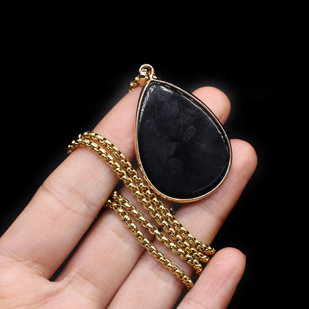 Natural Stone Water Drop Pendant Necklace - Semi-Precious Gemstone