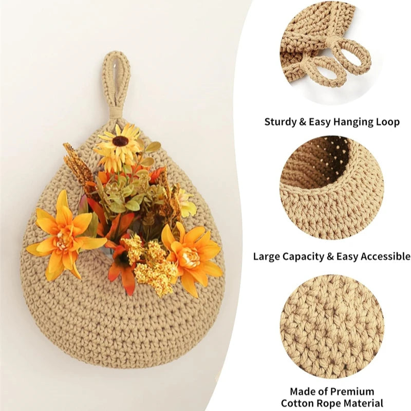 3pcs Bohemian-style Wall-mounted Fruit and Vegetable Baskets. Hand-making Woven Wall-mounted Fruit Basket for Home Kitchen Use