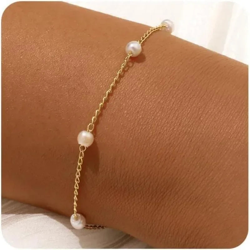 Freshwater Pearl Heart Charm Bracelet - Gold or Silver Plated