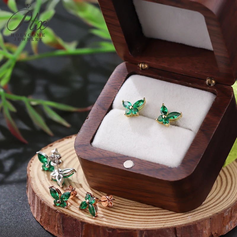 Lab Grown Emerald Butterfly Stud Earrings