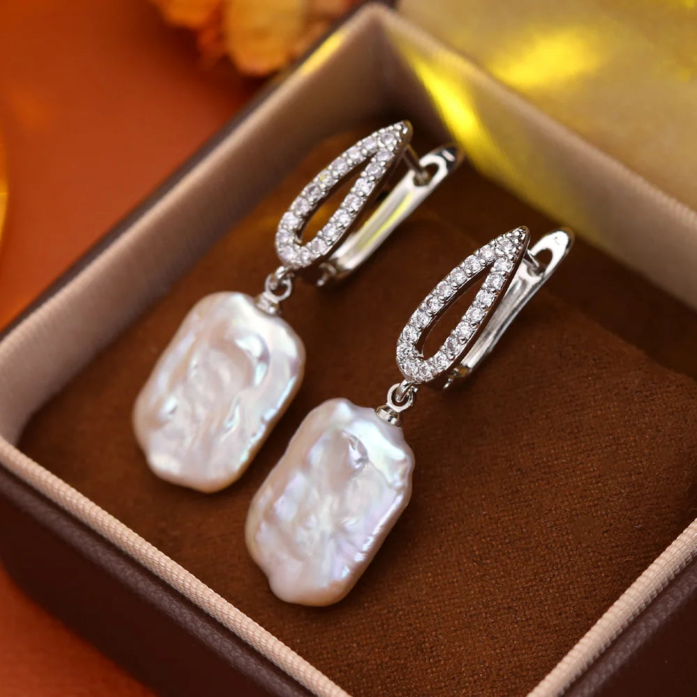 Natural Freshwater Pearl Drop Earrings - 925 Sterling Silver
