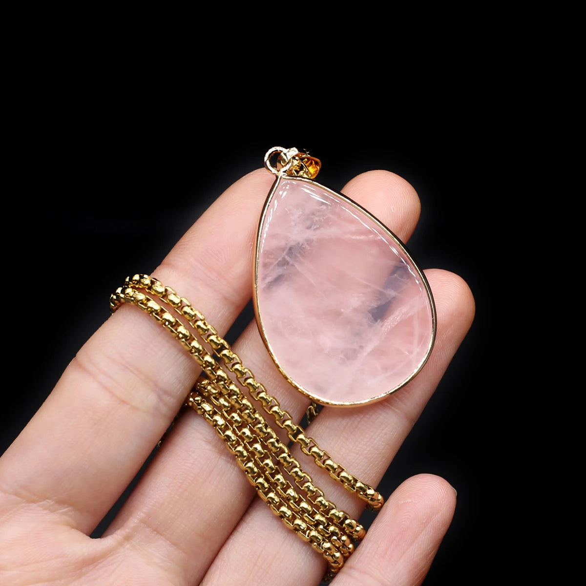 Natural Stone Water Drop Pendant Necklace - Semi-Precious Gemstone