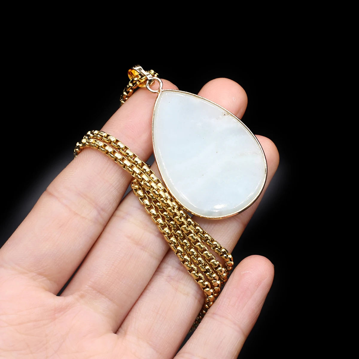 Natural Stone Water Drop Pendant Necklace - Semi-Precious Gemstone