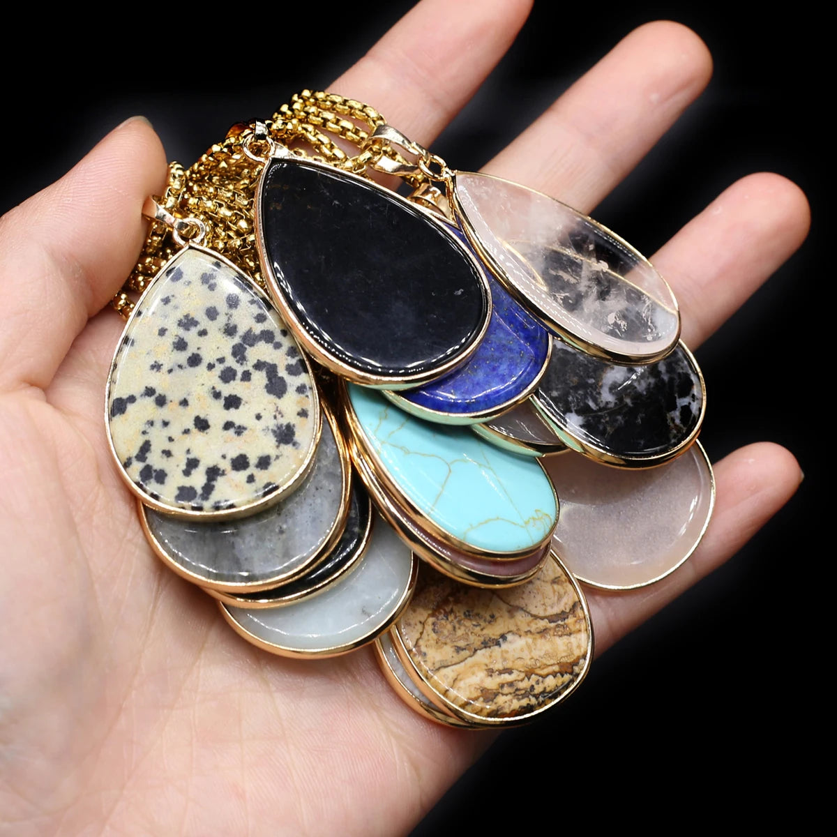 Natural Stone Water Drop Pendant Necklace - Semi-Precious Gemstone