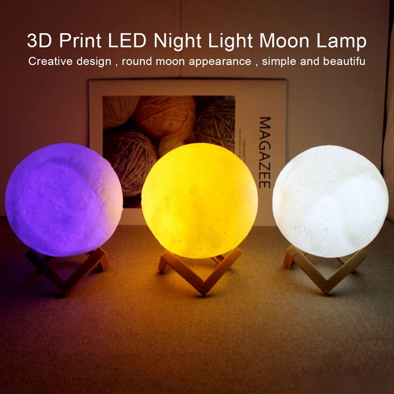 3D Moon Night Light - LED Galaxy Lamp with Stand