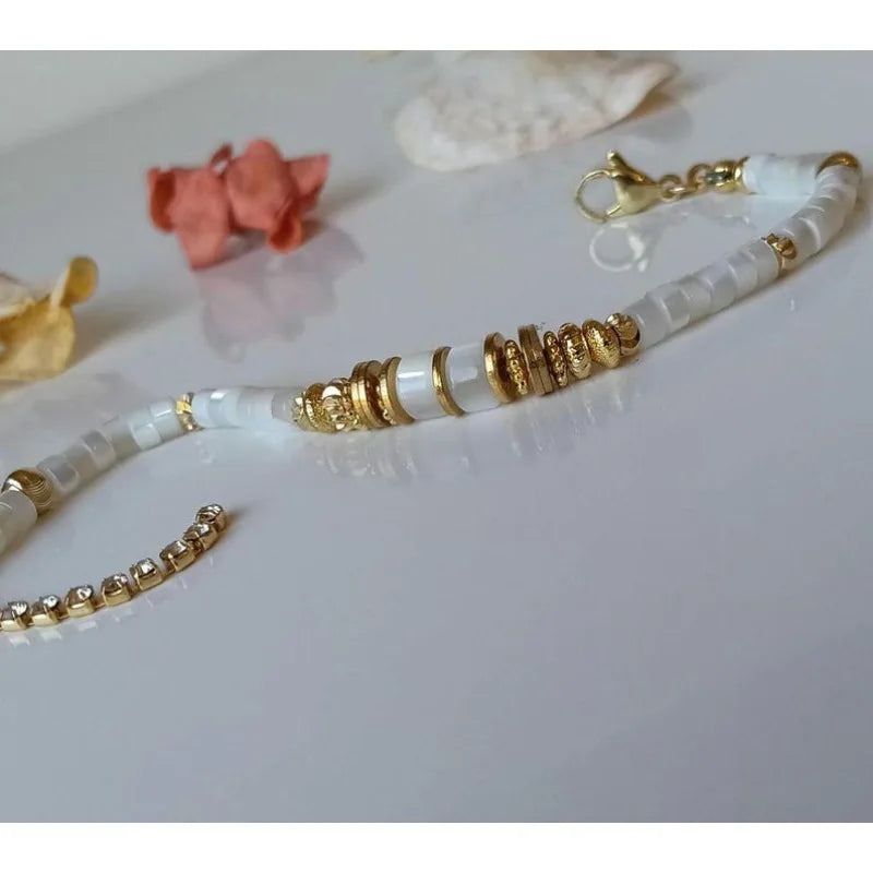 Handmade Mother-of-Pearl Bracelet - Adjustable Natural Stone Jewelry