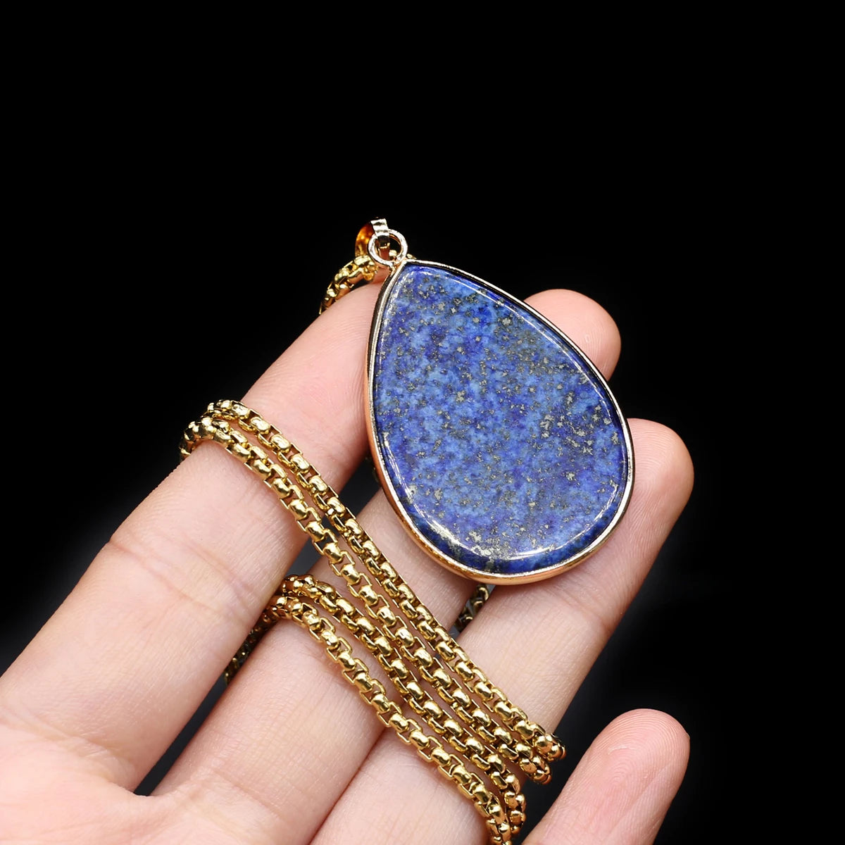 Natural Stone Water Drop Pendant Necklace - Semi-Precious Gemstone