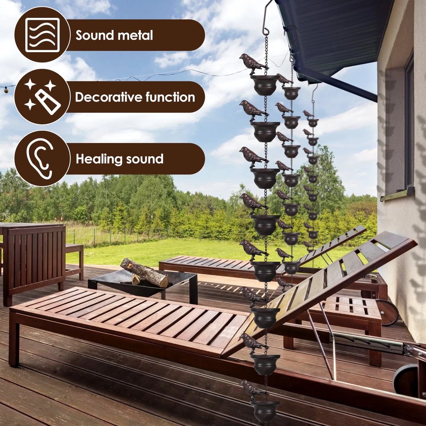 Bird Rain Chain — 7.87 ft Decorative Iron Chain for Gutters & Downspouts