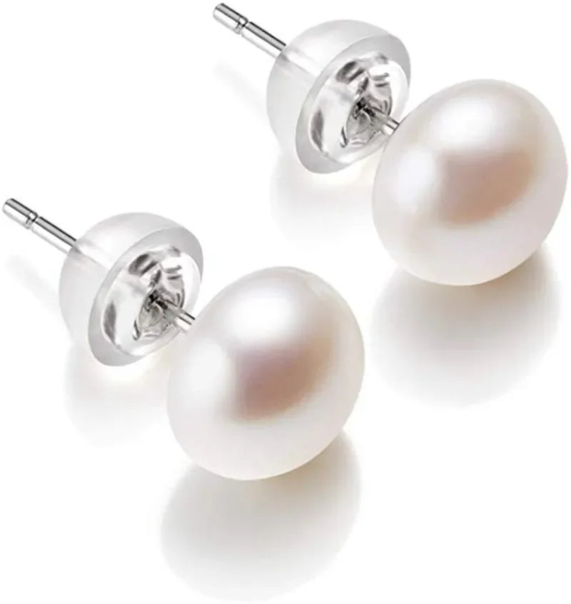 Natural Freshwater Pearl Stud Earrings - AAAA Quality 925 Sterling Silver
