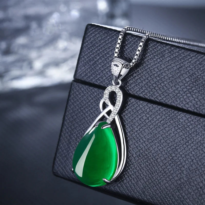 Natural Emerald Heart Pendant - 925 Sterling Silver Necklace