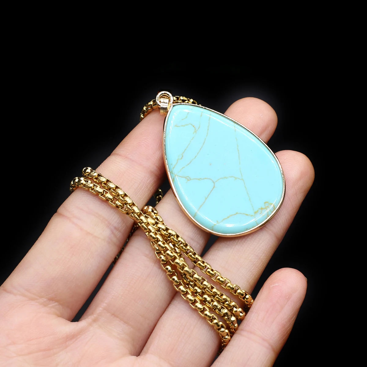 Natural Stone Water Drop Pendant Necklace - Semi-Precious Gemstone