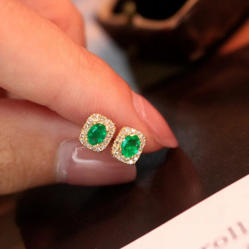 Natural Colombian Emerald Stud Earrings in Sterling Silver