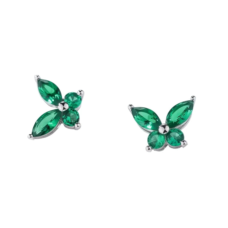 Lab Grown Emerald Butterfly Stud Earrings