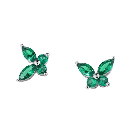 Lab Grown Emerald Butterfly Stud Earrings