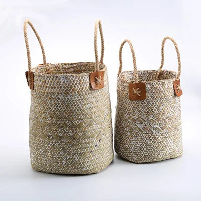 Handwoven Grass Basket | Dried Flower Vase & Boho Home Decor Organizer