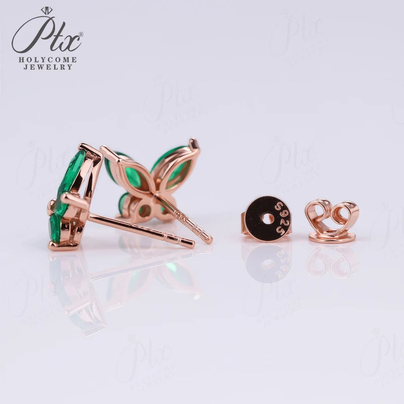 Lab Grown Emerald Butterfly Stud Earrings