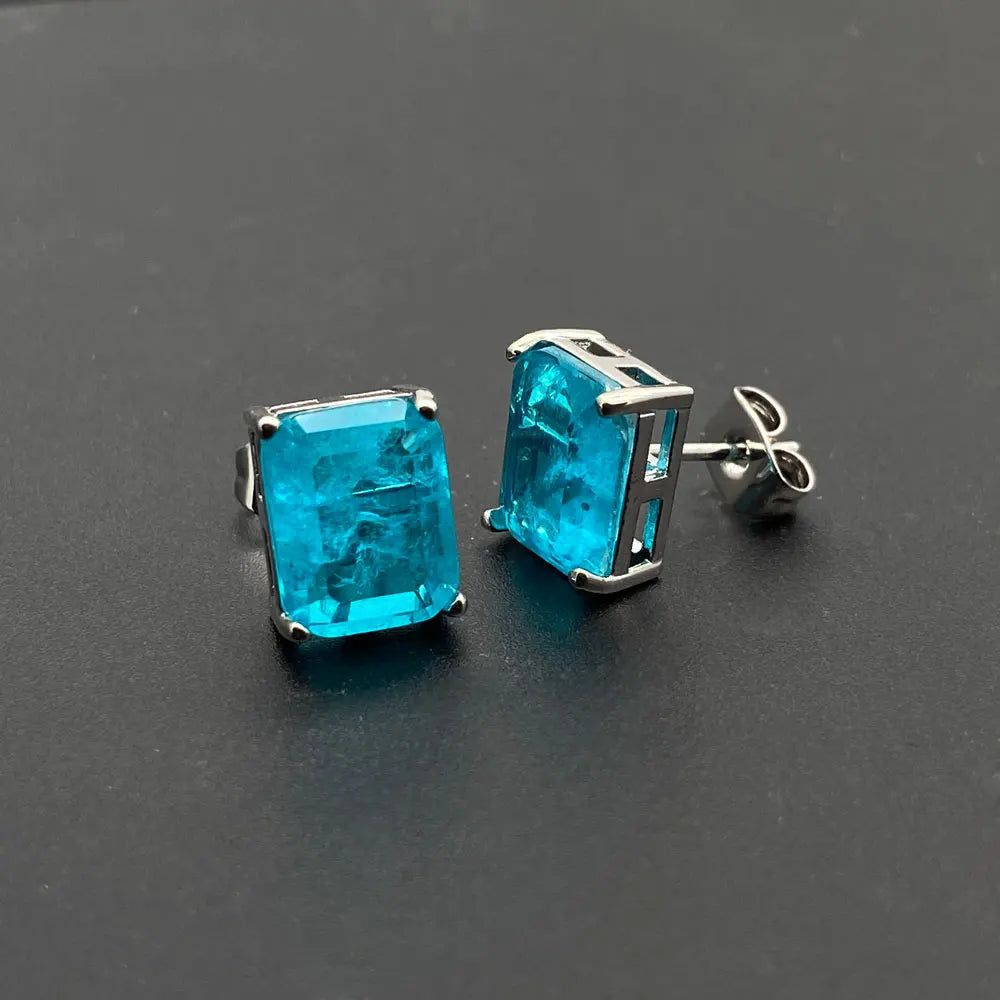 Square Emerald Stud Earrings in Sterling Silver