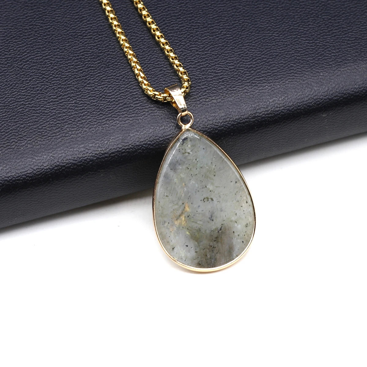 Natural Stone Water Drop Pendant Necklace - Semi-Precious Gemstone