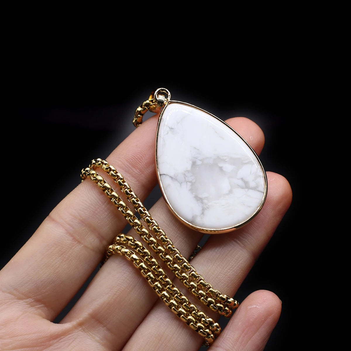 Natural Stone Water Drop Pendant Necklace - Semi-Precious Gemstone