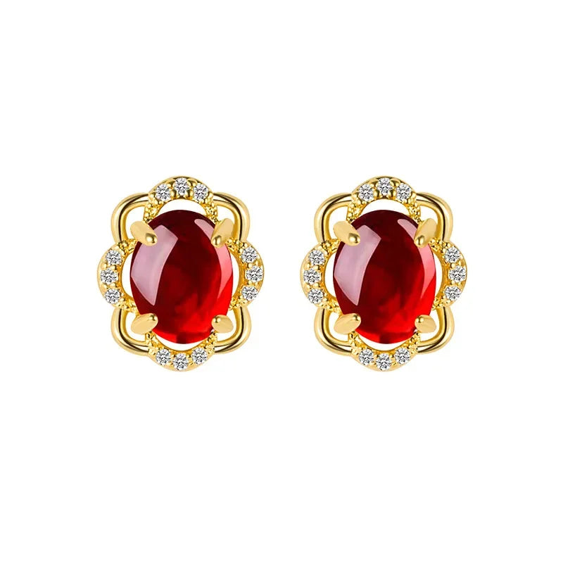 Natural Emerald Double Stud Earrings in 18K Gold