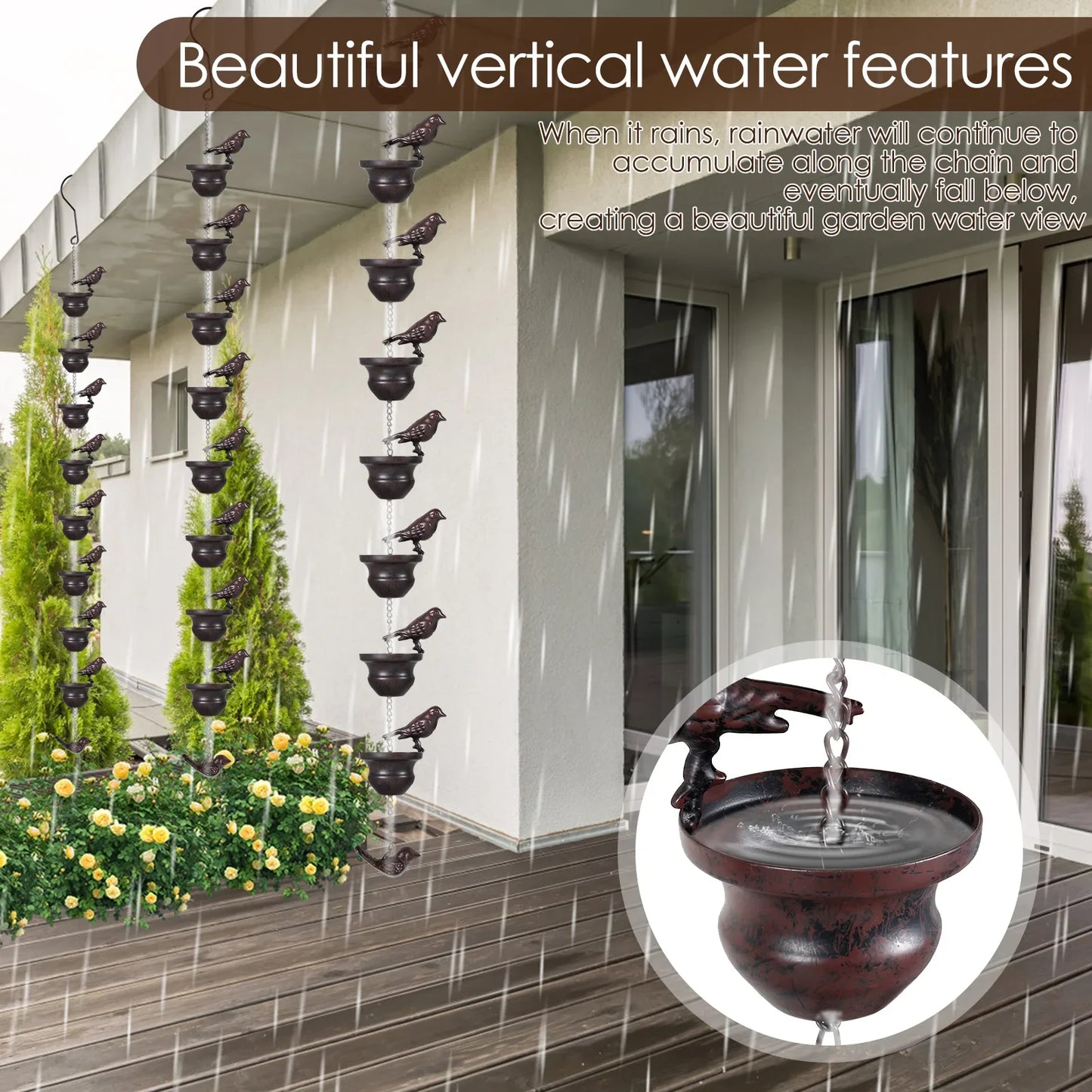 Bird Rain Chain — 7.87 ft Decorative Iron Chain for Gutters & Downspouts