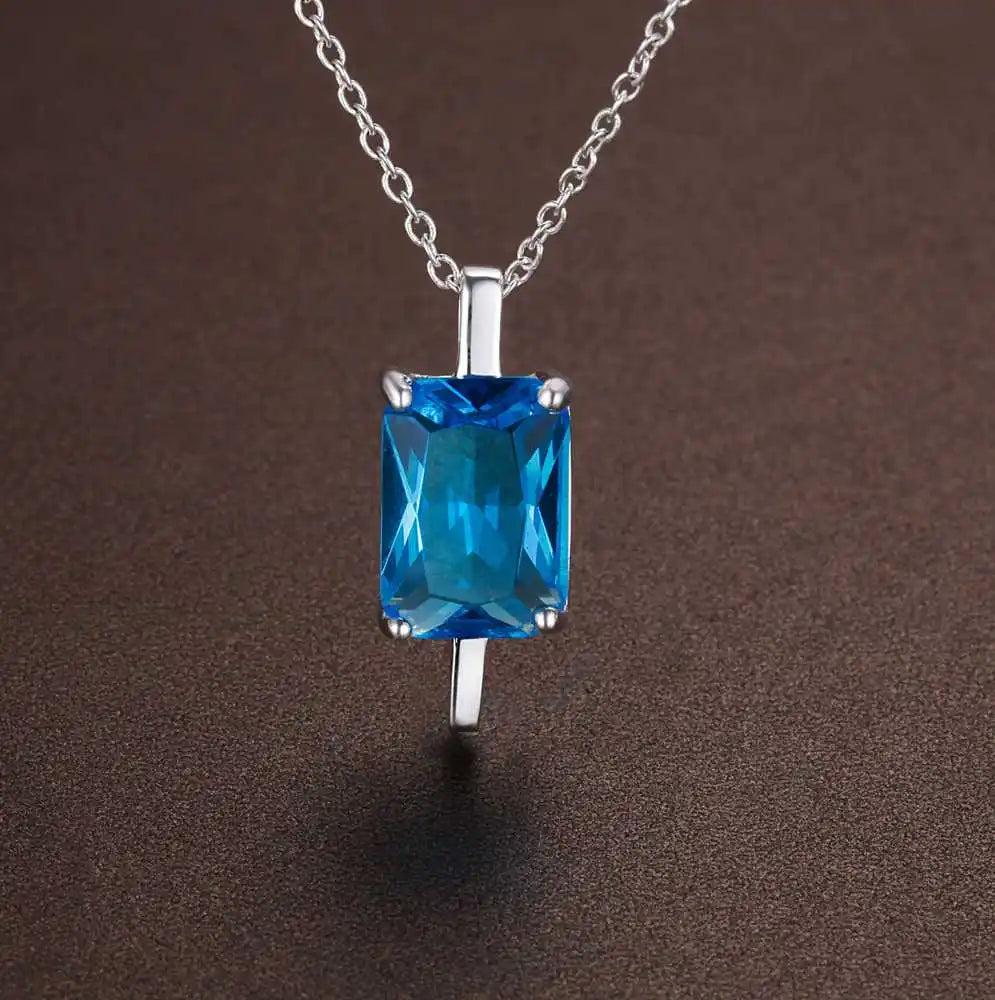 Blue Gemstone Circle Pendant - 925 Sterling Silver Necklace