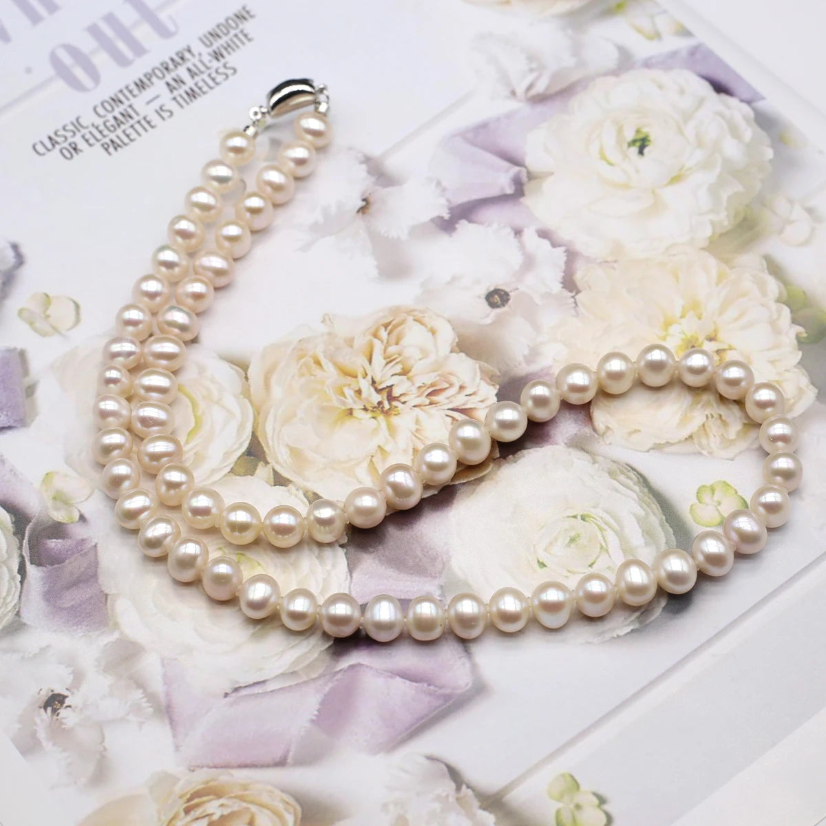Natural Freshwater Pearl Necklace - AAA Quality 7-8mm Round Cultured Pearls