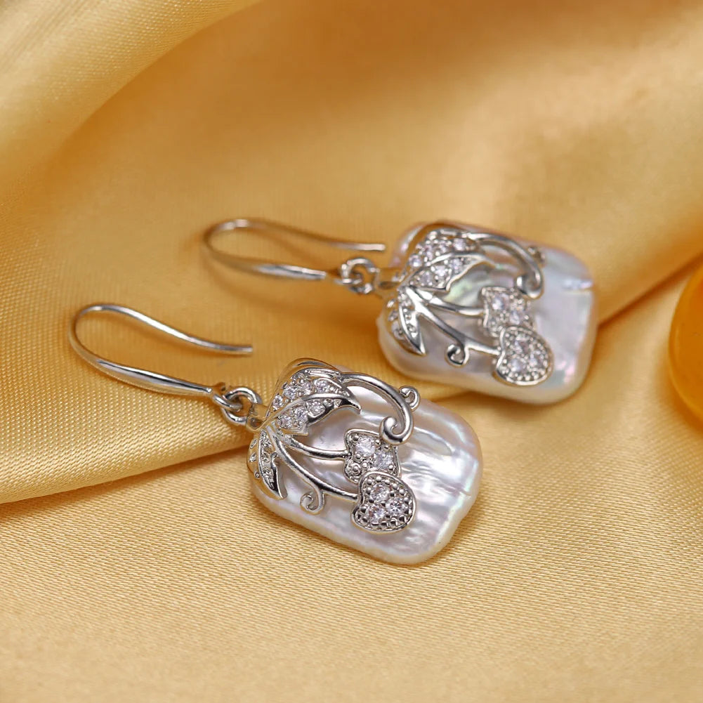 Natural Freshwater Pearl Drop Earrings - 925 Sterling Silver