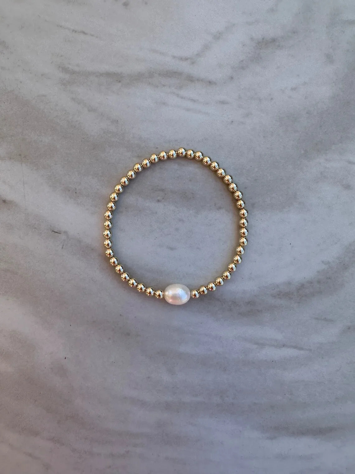 Natural Pearl Stretch Bracelet - 18K Gold Plated Beads Stackable