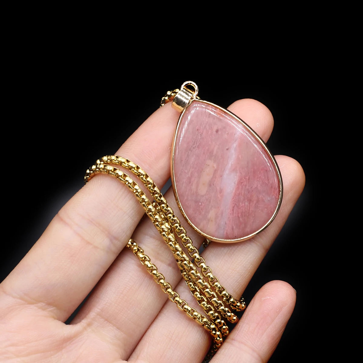 Natural Stone Water Drop Pendant Necklace - Semi-Precious Gemstone