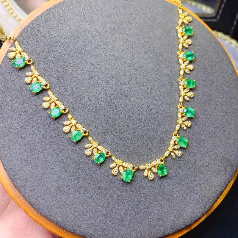 Natural Emerald Pendant Necklace - 925 Sterling Silver Fine Jewelry