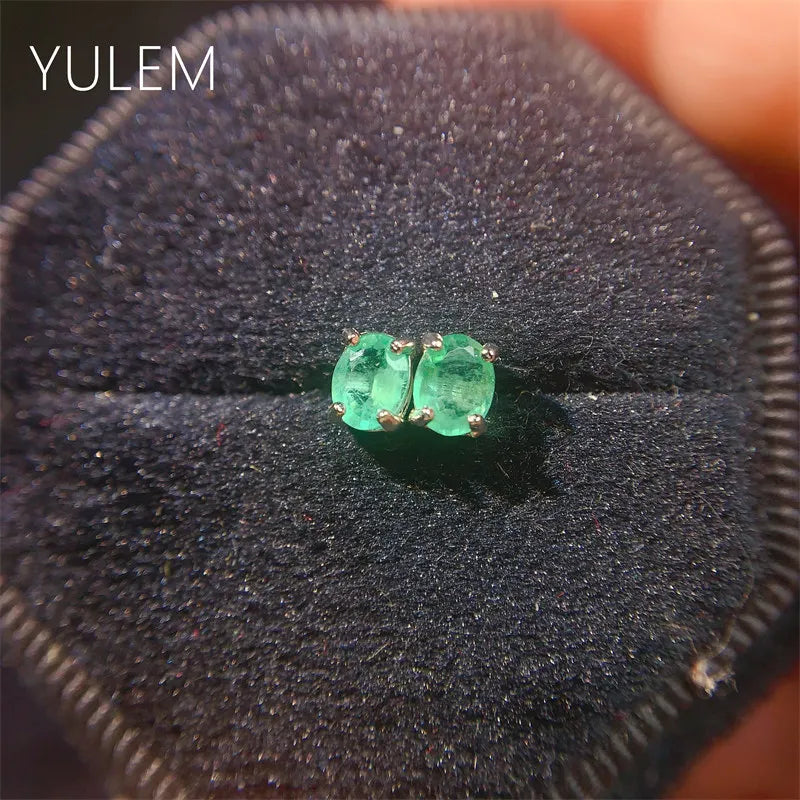 Natural Emerald Stud Earrings in 925 Sterling Silver
