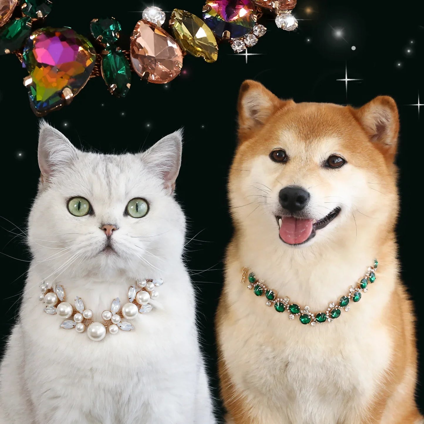 Gemstone & Pearl Pet Collar - Handcrafted Princess Style