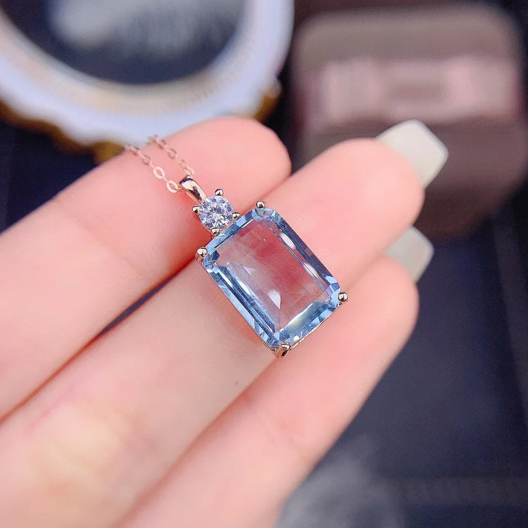 Natural Sri Lankan Aquamarine Pendant - 925 Sterling Silver Necklace