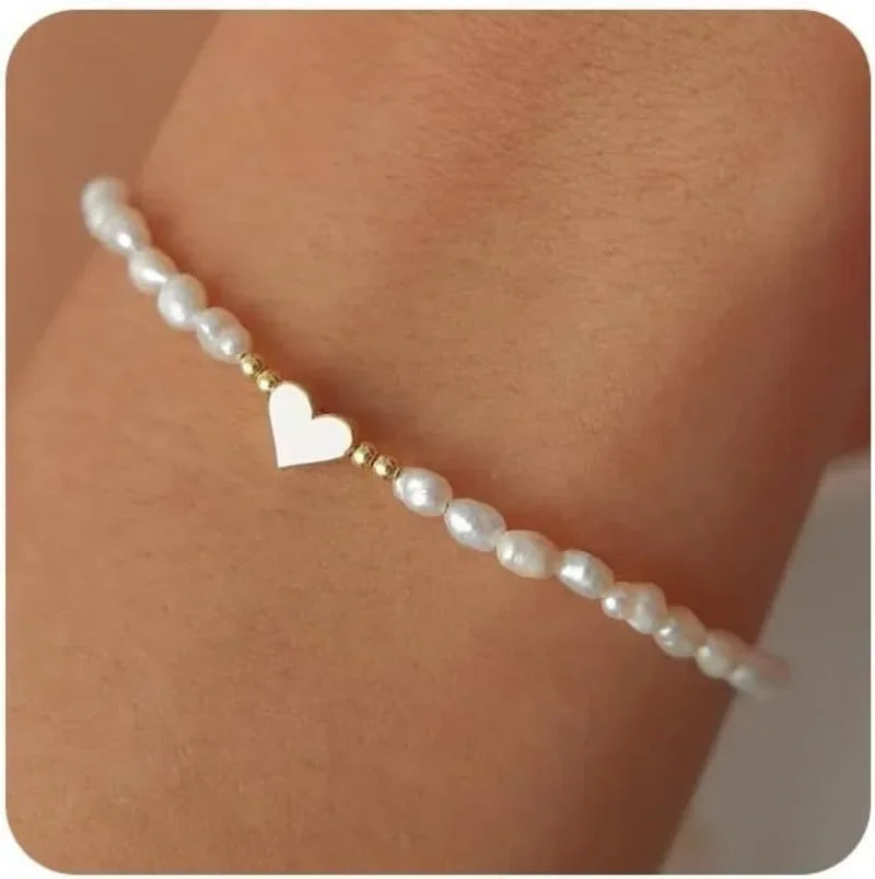 Freshwater Pearl Heart Charm Bracelet - Gold or Silver Plated