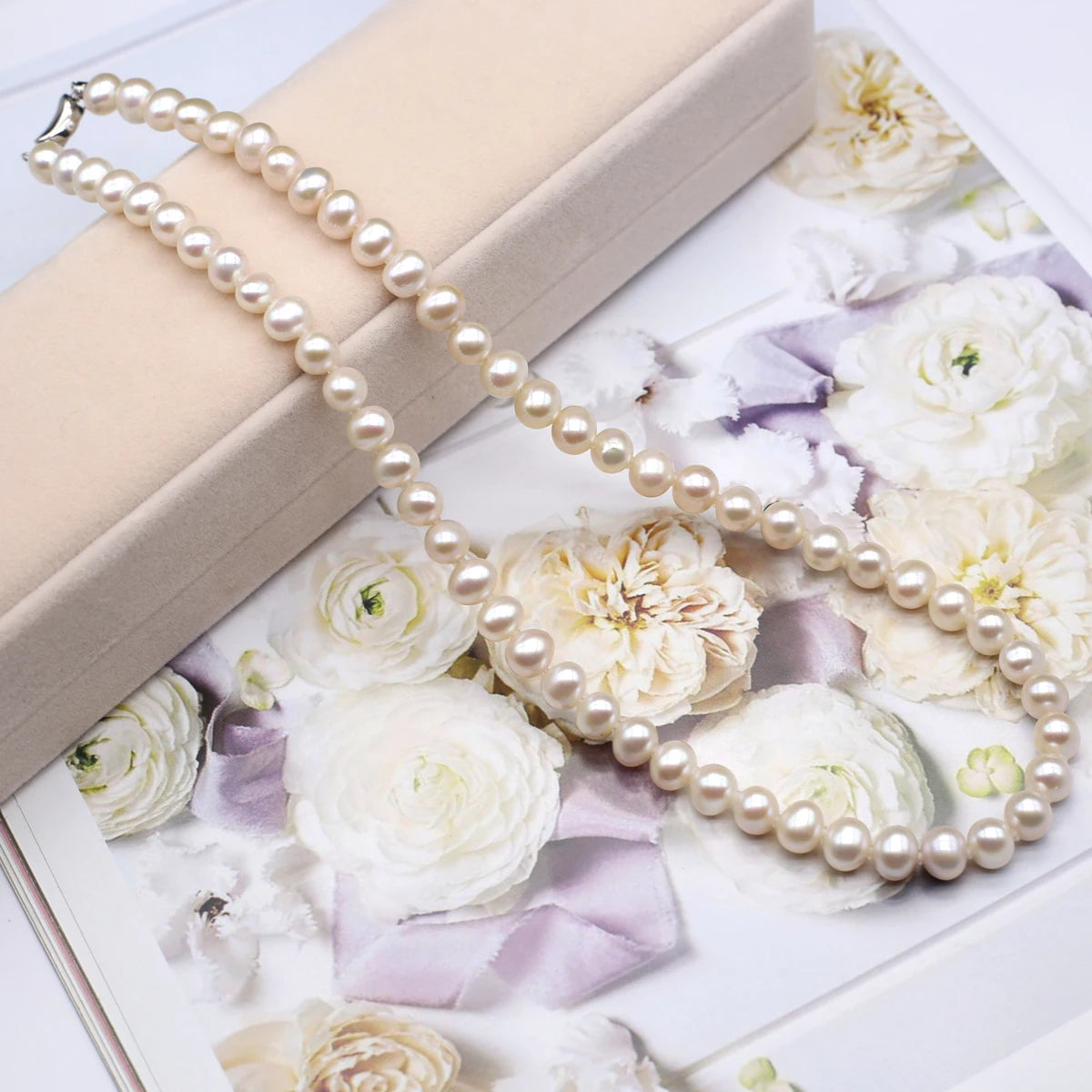 Natural Freshwater Pearl Necklace - AAA Quality 7-8mm Round Cultured Pearls