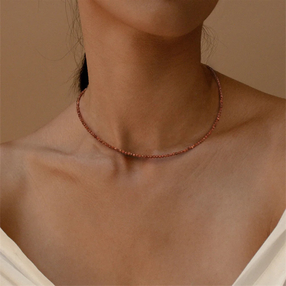 Natural Gemstone Seed Bead Necklace - Delicate 2mm Stone Choker